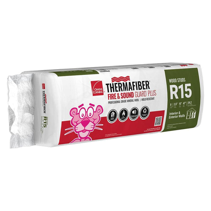 Owens Corning R-15 Thermafiber Fire and Sound Guard Plus Mineral Wool Insulation Batt, 3.5 in x 15 in x 47 in