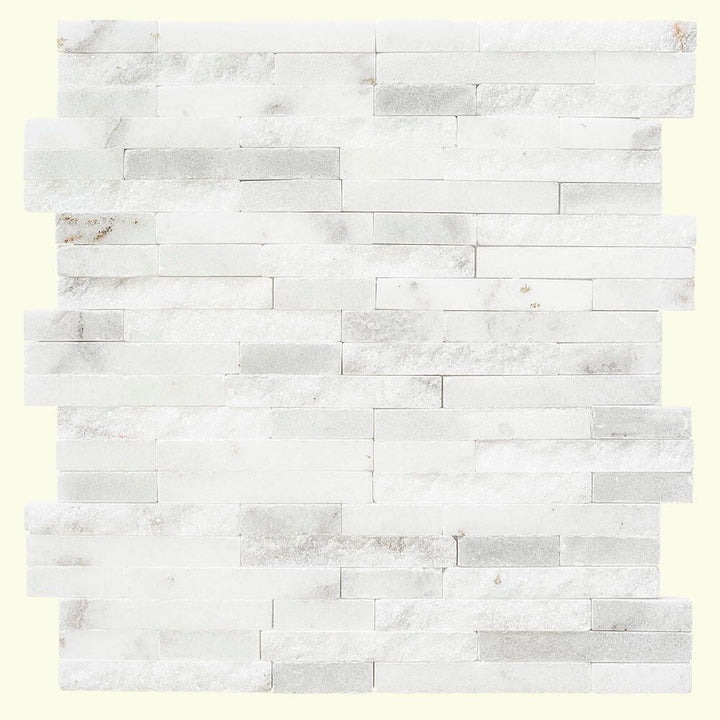 Jeffrey Court Churchill White Split Face 11.75 in. x 12.625 in. x 13 mm Splitface Textured Marble Mosaic Tile