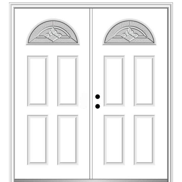 60 in. x 80 in. Grace Right-Hand Inswing Fan-Lite Decorative Primed Fiberglass Prehung Front Door on 4-9/16 in. Frame