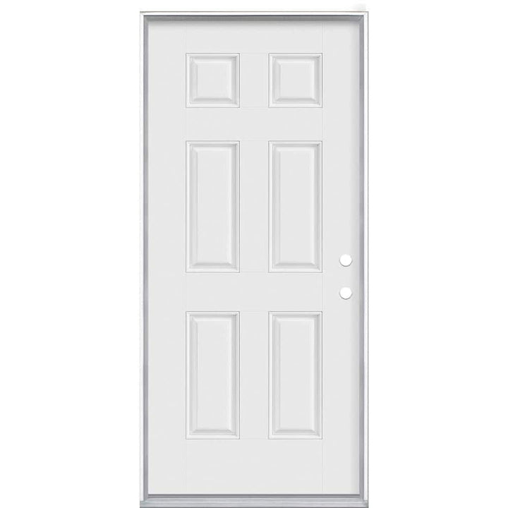 Masonite 36 in. x 80 in. 6-Panel Left Hand Inswing Primed White Smooth Fiberglass Prehung Front Exterior Door