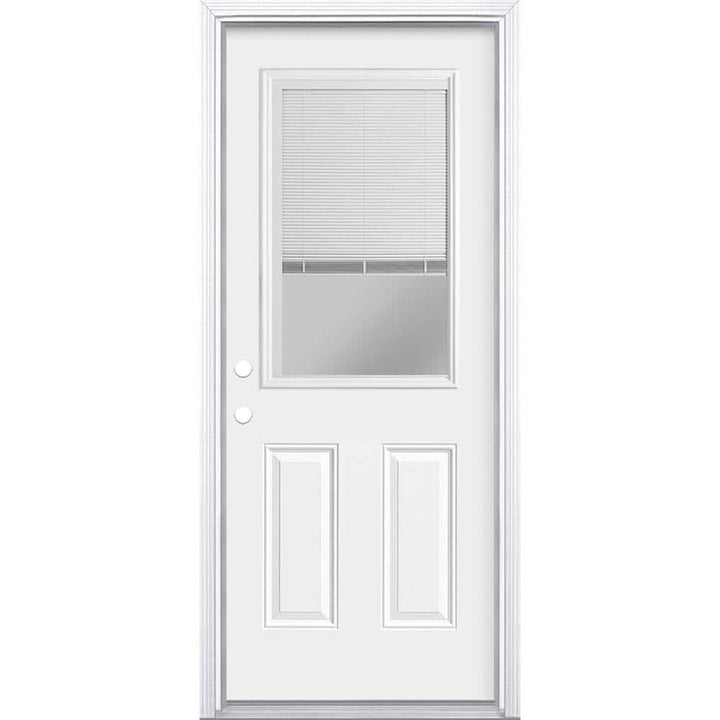 Masonite 32-in x 80-in Steel Half-Lite Mini-Blind Right-Hand Inswing Primed Prehung Single Front Door with Brickmould