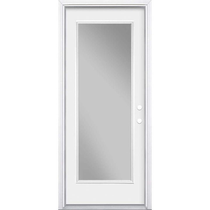 Masonite 32-in x 80-in Steel Full Lite Left-Hand Inswing Primed Prehung Single Front Door with Brickmould