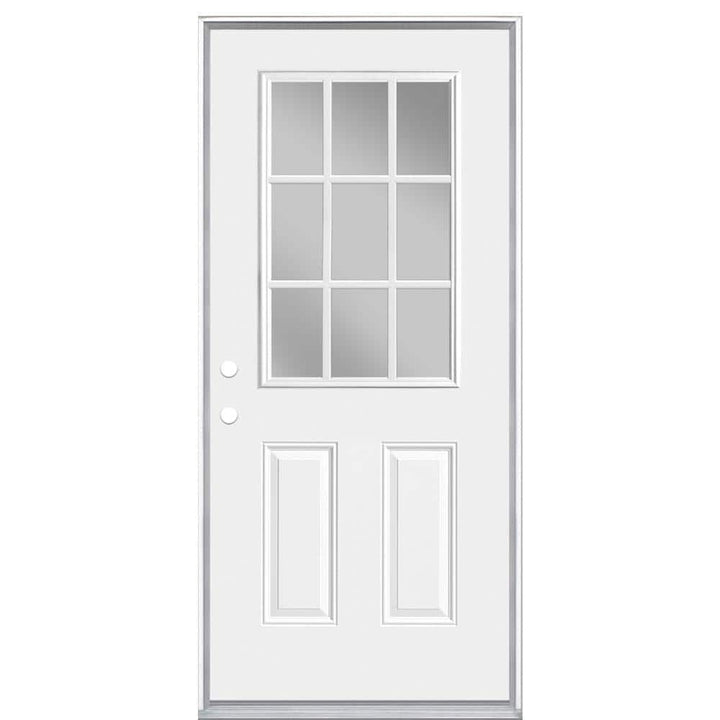Masonite 36 in. x 80 in. Premium 9-Lite Right-Hand Inswing Primed Steel Prehung Front Exterior Door (No Brickmold)