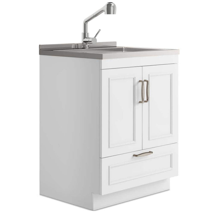 Simpli Home Cardinal 28-Inch Utility Laundry Sink with Cabinet - Pure White