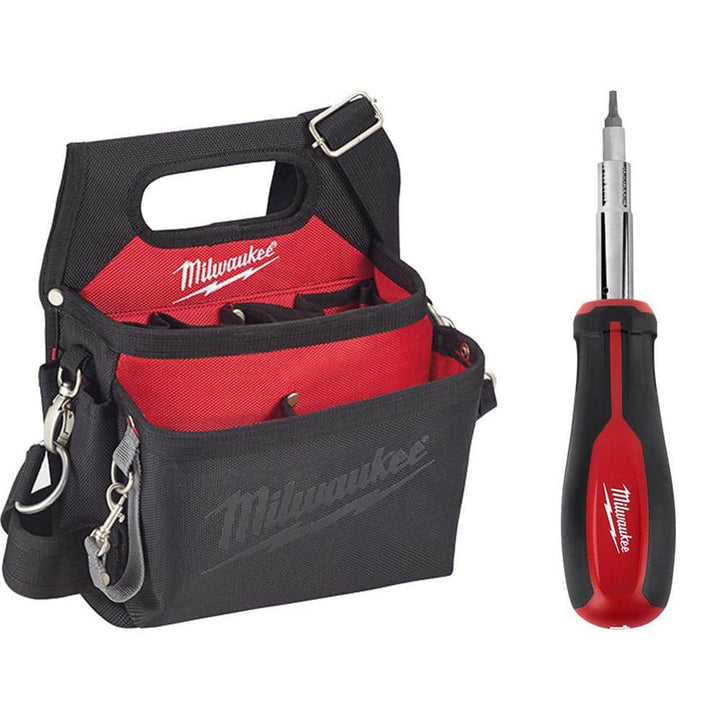 Milwaukee 15-Pocket Electricians Tool Pouch/Holster with Quick-Adjust Belt + 11-in-1 Multi-Tip Screwdriver