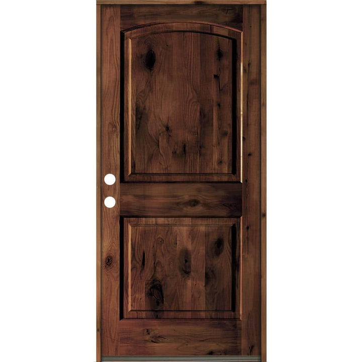 Krosswood Doors 42 in. x 80 in. Rustic Knotty Alder Arch Top Red Mahogony Stain Right-Hand Inswing Wood Single Prehung Front Door