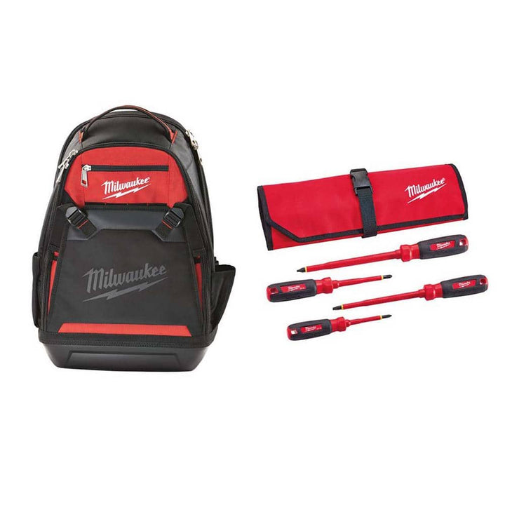 Milwaukee 10 in. Jobsite Tool Backpack with 1000-Volt Insulated Screwdriver Set and Pouch (4-Piece)