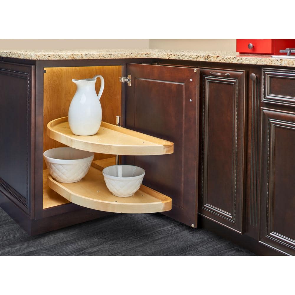 Rev-A-Shelf 2-Shelf Turner Natural Brown 32 in. Lazy Susan Half-Moon Shaped