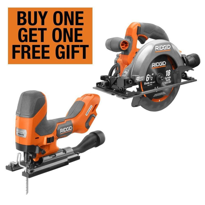 RIDGID 18V SubCompact Brushless Cordless 2-Tool Combo Kit with Barrel Grip Jig Saw and 6-1/2 in. Circular Saw (Tools Only)