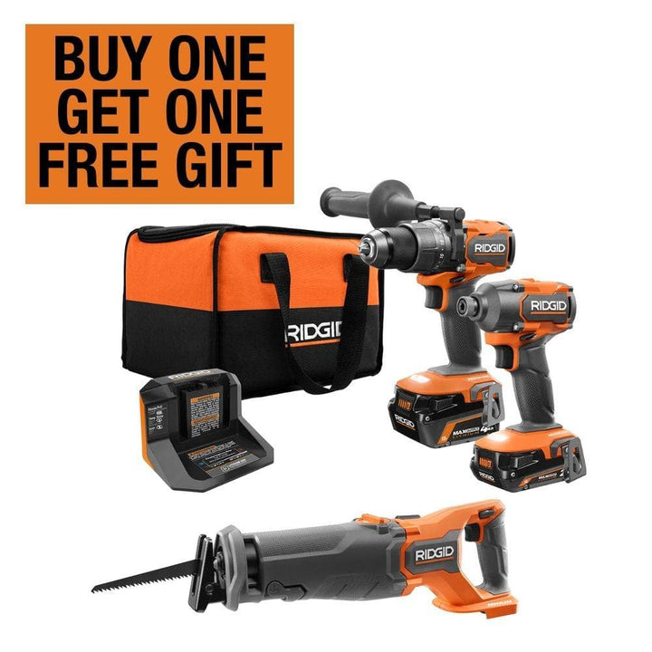 RIDGID 18V Brushless Cordless 2-Tool Combo Kit w/ Hammer Drill, Impact Driver, Batteries, Charger, Bag & Recip Saw