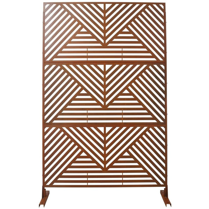 Tidoin 6.3 ft. x 4 ft. Rust Red Steel Freestanding Flat Flat Top Decorative Privacy Screen Metal Fence Panel
