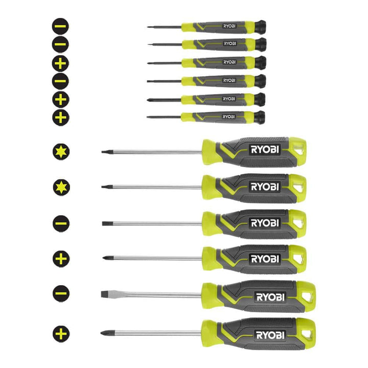 RYOBI Screwdriver Set (12-Piece) with Cushion Grip Handles