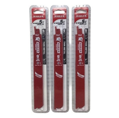 Diablo Bi-Metal Reciprocating Saw Blade for Thin Metal 9" 20/24 TPI 5/Pack