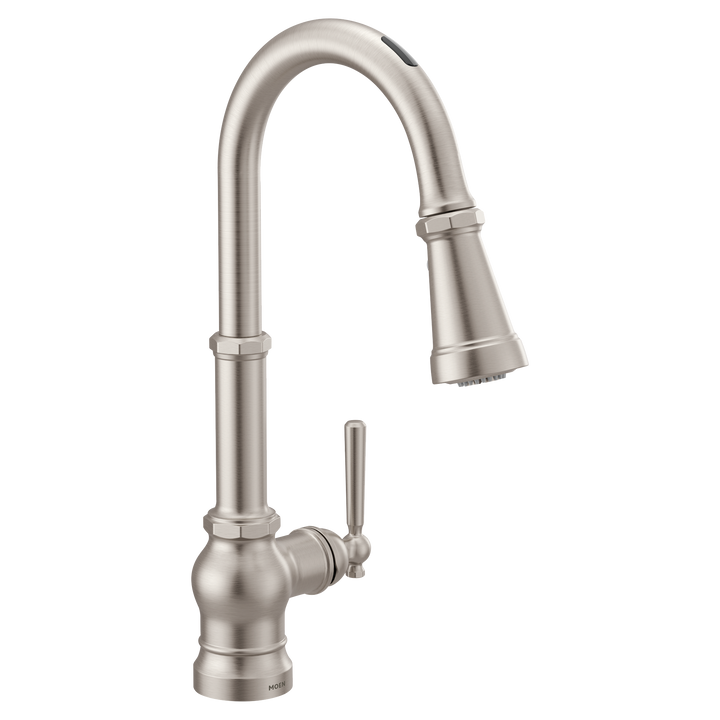 U by Moen Paterson Single-Handle Pull-Down Sprayer Smart Kitchen Faucet with Voice Control and PowerBoost, Matte Black