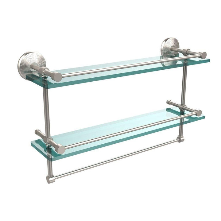 Allied Brass 22 in. L x 12 in. H x 5 in. W 2-Tier Clear Glass Bathroom Shelf with Towel Bar, Satin Nickel