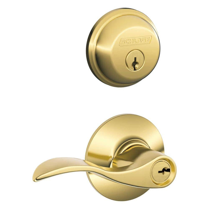 Schlage Accent Single Cylinder Bright Brass Lever Combo Pack