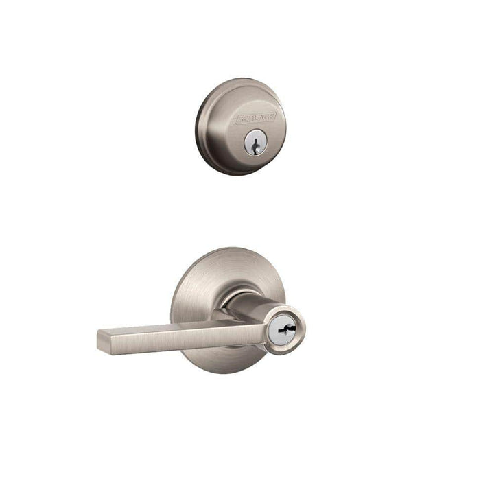 Schlage Satin Nickel Single Cylinder Deadbolt with Latitude Keyed Entry Lever Combo Pack