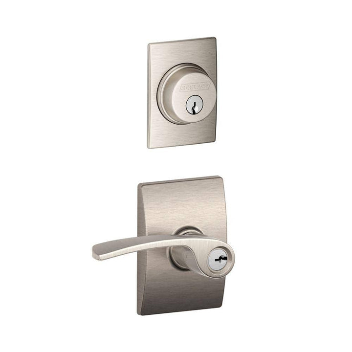 Schlage Century Satin Nickel Single Cylinder Deadbolt with Merano Entry Door Lever Combo Pack