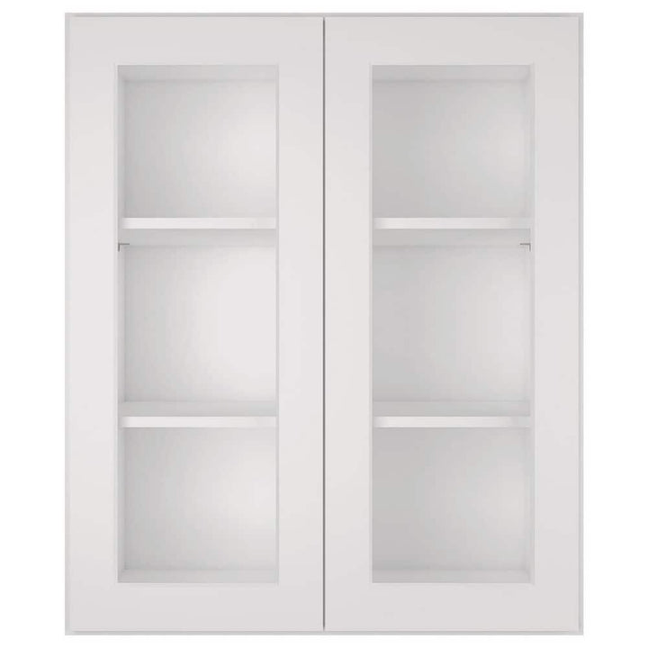 HOMEIBRO 30-in W X 12-in D X 36-in H in Shaker Dove Plywood Ready to Assemble Wall Glass kitchen Cabinet