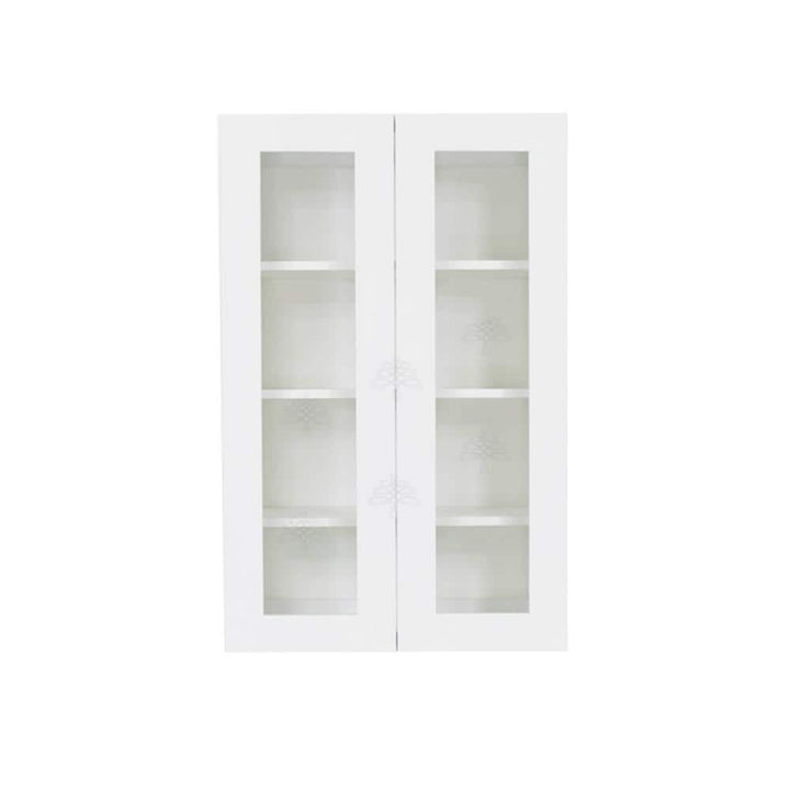 LIFEART CABINETRY Lancaster White Plywood Shaker Stock Assembled Wall Glass Door Kitchen Cabinet 24 in. W x 42 in. H x 12 in. D