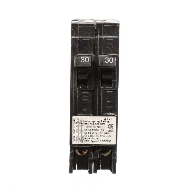 Siemens Two 30 Amp Single-Pole Circuit Breaker Non-Current Limiting