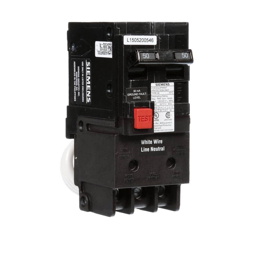 Siemens 50 Amp Double Pole Type QE Ground Fault Equipment Protection Circuit Breaker