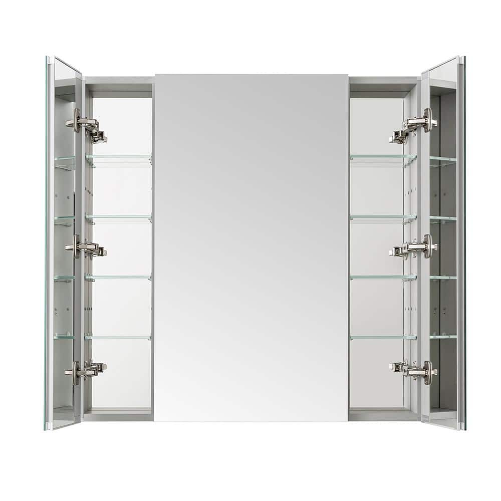 Aquadom Royale 40 in W x 36 in. H Rectangular Tri-View Medicine Cabinet with Mirror Defogger and 3X Removeable Magnifying Mirror