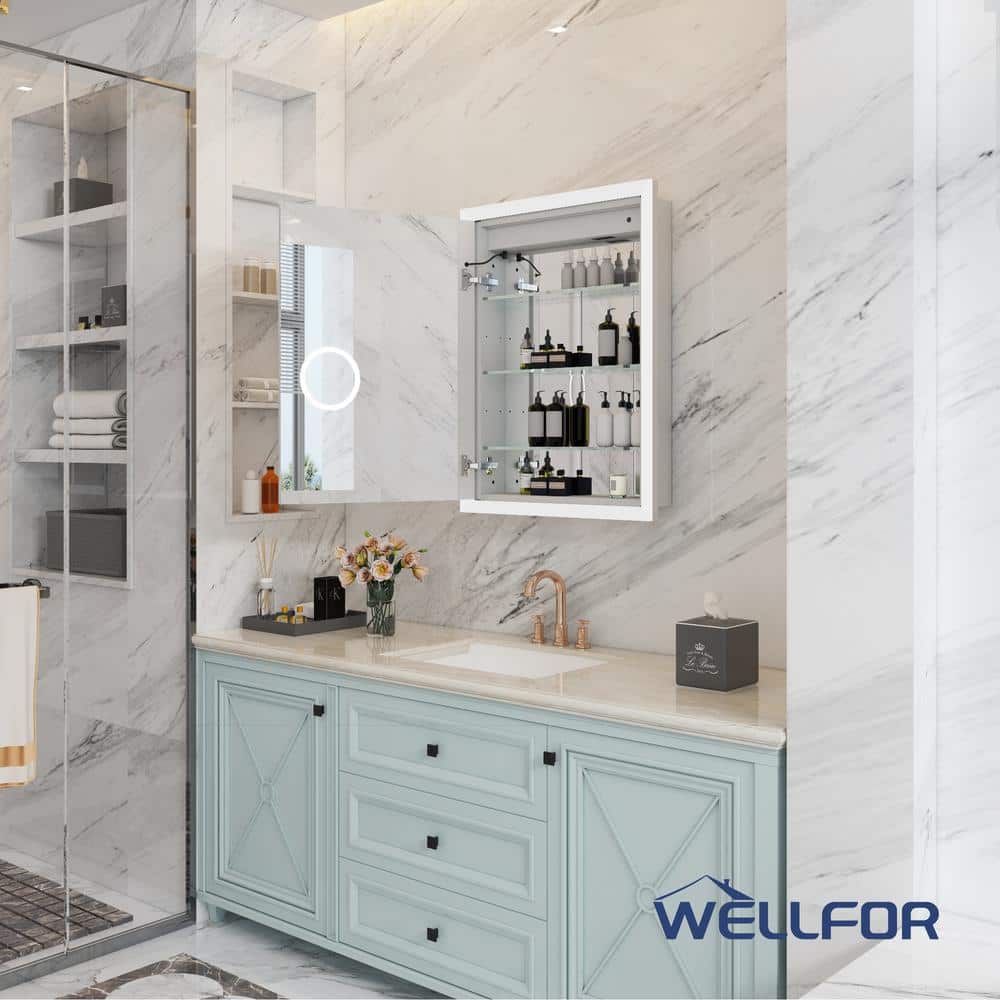 WELLFOR Aurora 24 in. W x 32 in. H Rectangular Surface or Recessed Mount Aluminum Medicine Cabinet with Mirror-Left Opening Door