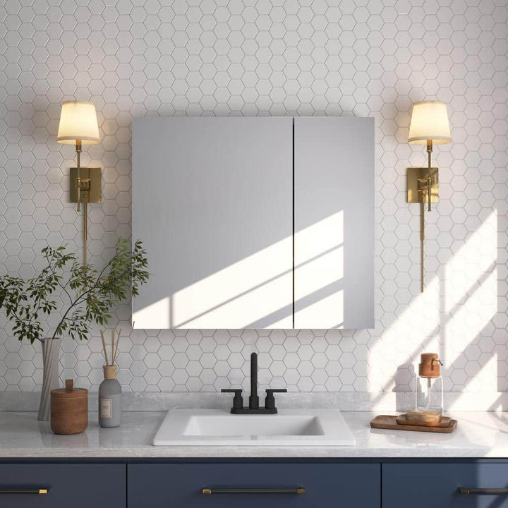 DEERVALLEY Rectangular Aluminum Frameless 30 in. W x 26 in. H Double-Door Surface Mount Bathroom Medicine Cabinet with Mirror