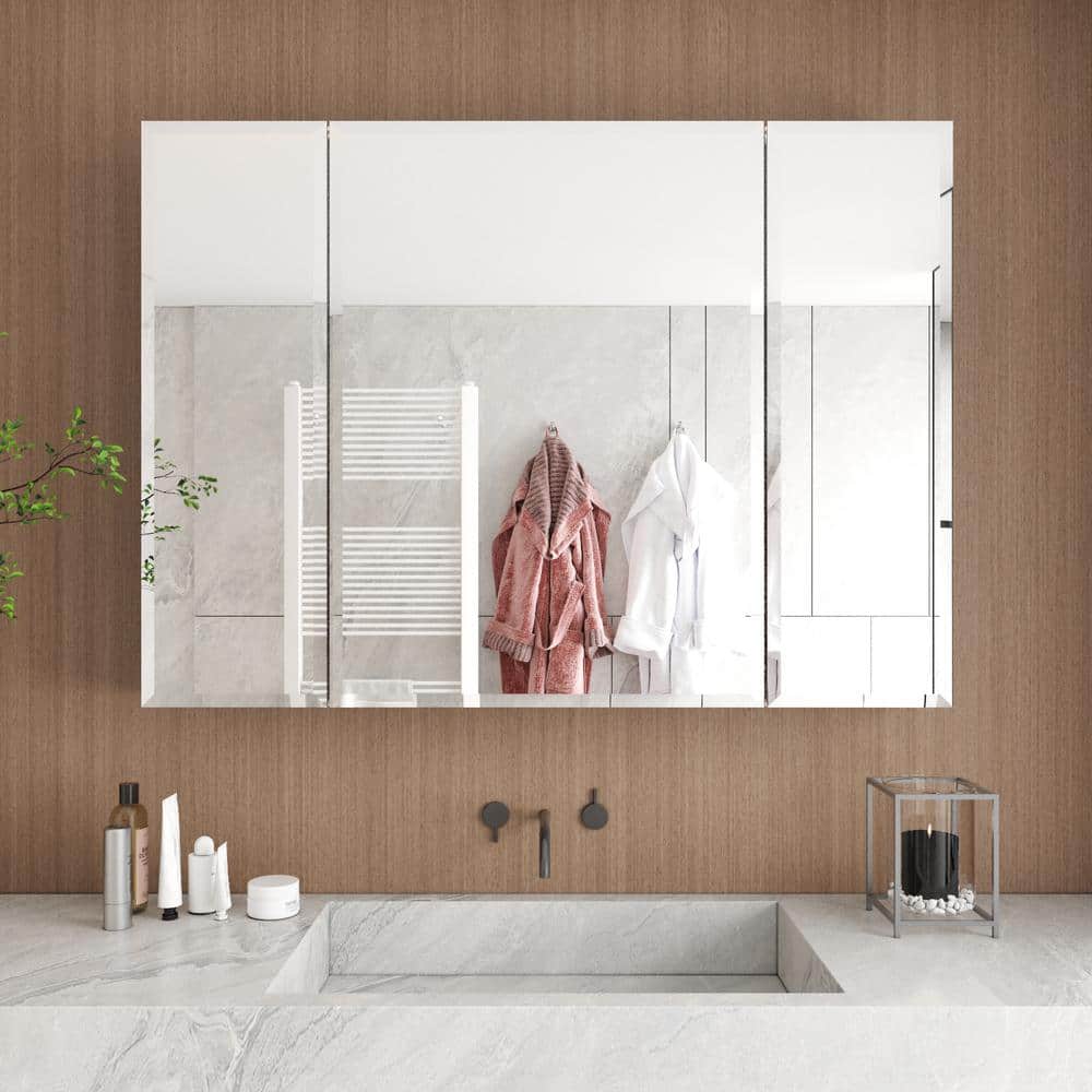36 in. W x 26 in. H Large Rectangular Silver Aluminum Recessed Mount Medicine Cabinet with Mirror