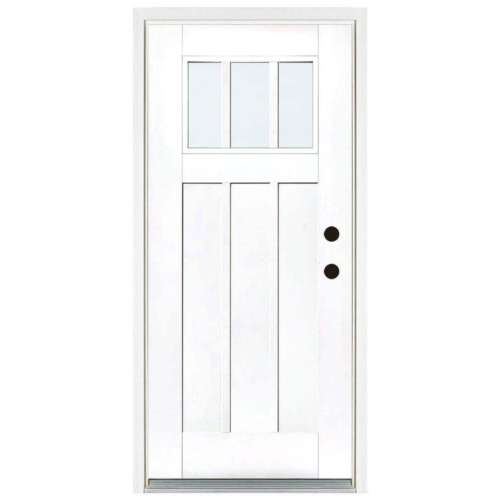 36 in. x 80 in. Smooth White Left-Hand Inswing LowE Classic Craftsman Finished Fiberglass Prehung Front Door