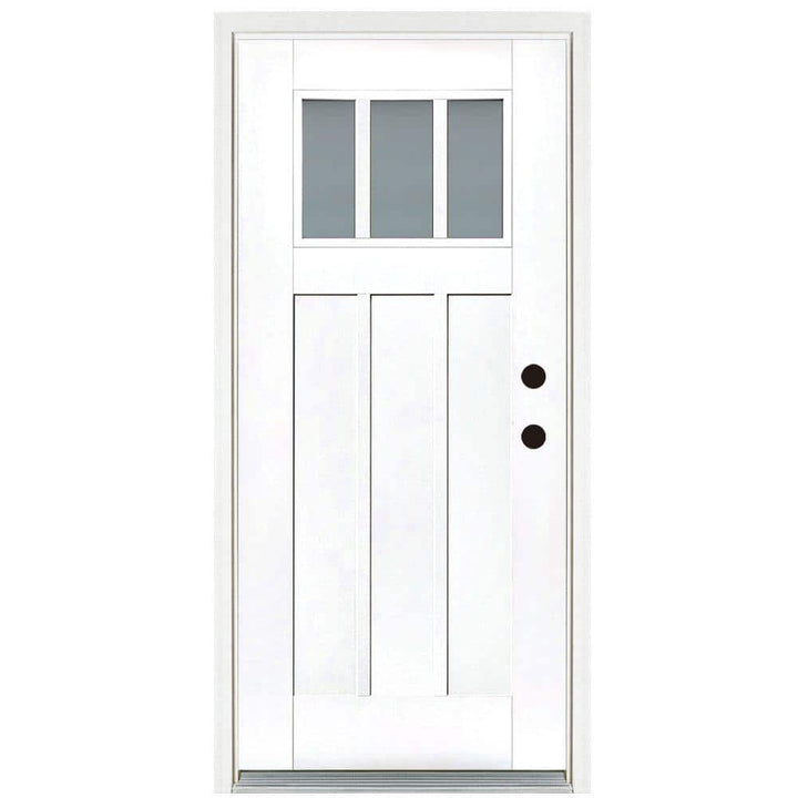 36 in. x 80 in. Smooth White Left-Hand Inswing 3-Lite Frosted Craftsman Finished Fiberglass Prehung Front Door