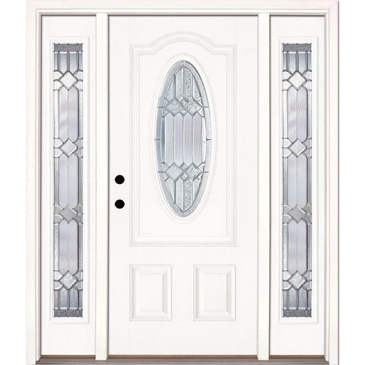 67.5in.x81.625in. Mission Pointe Zinc 3/4 Oval Lt Unfinished Smooth Right-Hd Fiberglass Prehung Front Door w/Sidelights