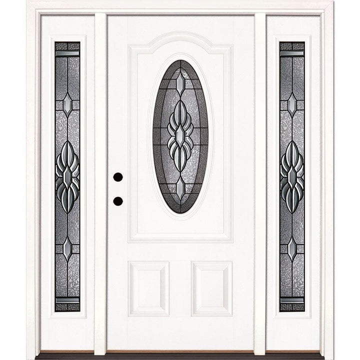 67.5 in.x81.625 in. Sapphire Patina 3/4 Oval Lt Unfinished Smooth Right-Hand Fiberglass Prehung Front Door w/Sidelites