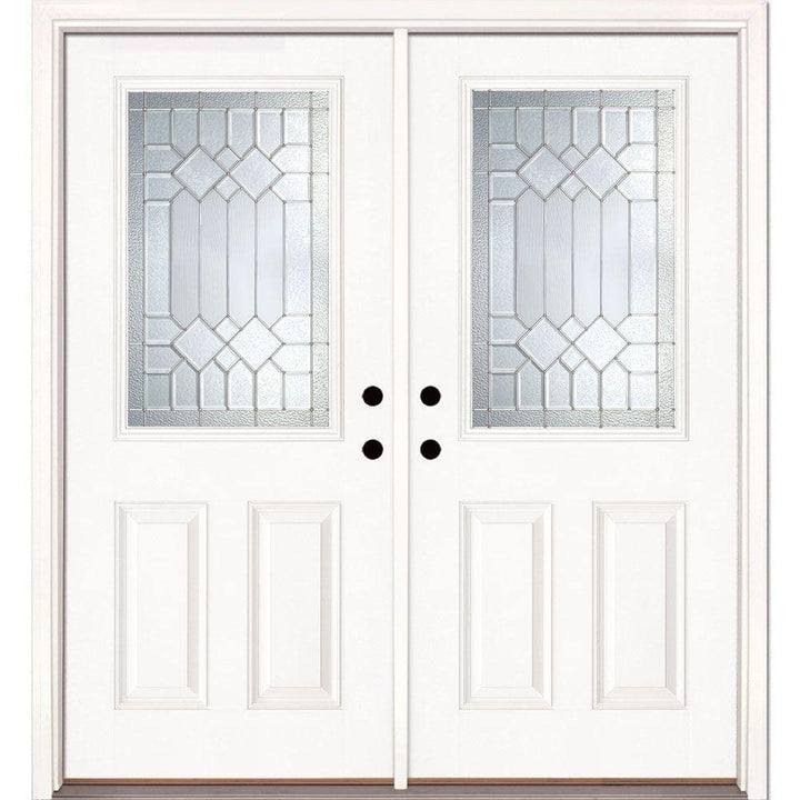 74 in. x 81.625 in. Mission Pointe Zinc 1/2 Lite Unfinished Smooth Right-Hand Fiberglass Double Prehung Front Door
