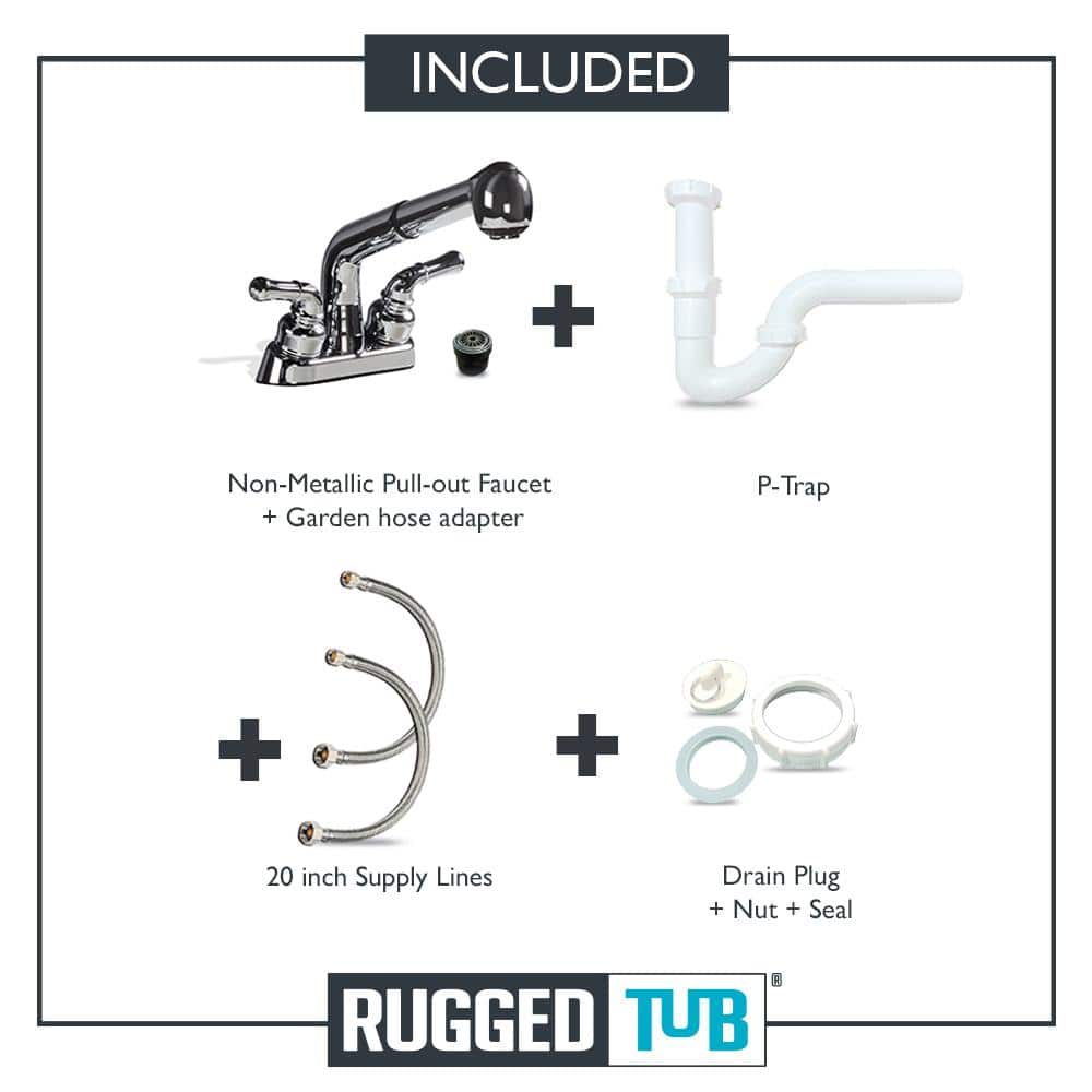 RUGGED TUB 18 in x 24 in Granite Freestanding Utility Laundry Sink with Black Pullout Faucet