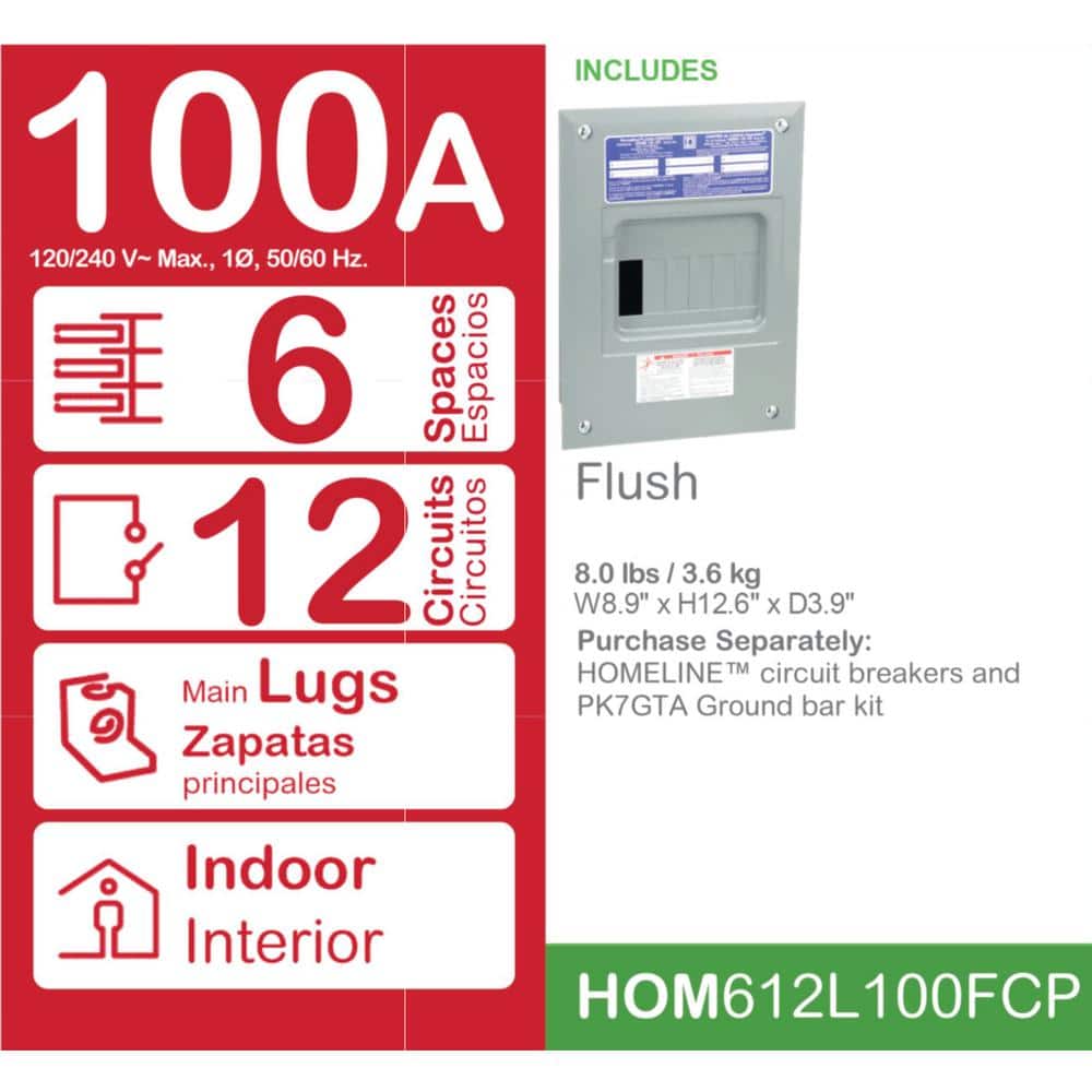 Square D Homeline 100-Amp 6-Space 12-Circuit Indoor Convertible Load Center - HOM612L100FCP