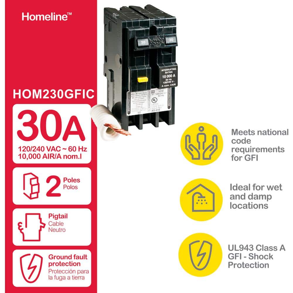 Square D Homeline 30 Amp 2-Pole GFCI Circuit Breaker