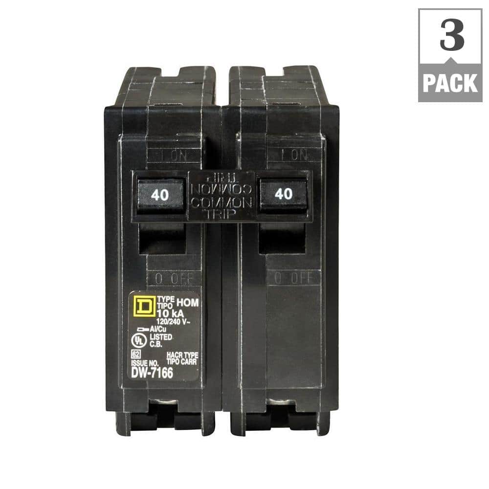 Square D Homeline 40 Amp 2-Pole Circuit Breaker (3-Pack)