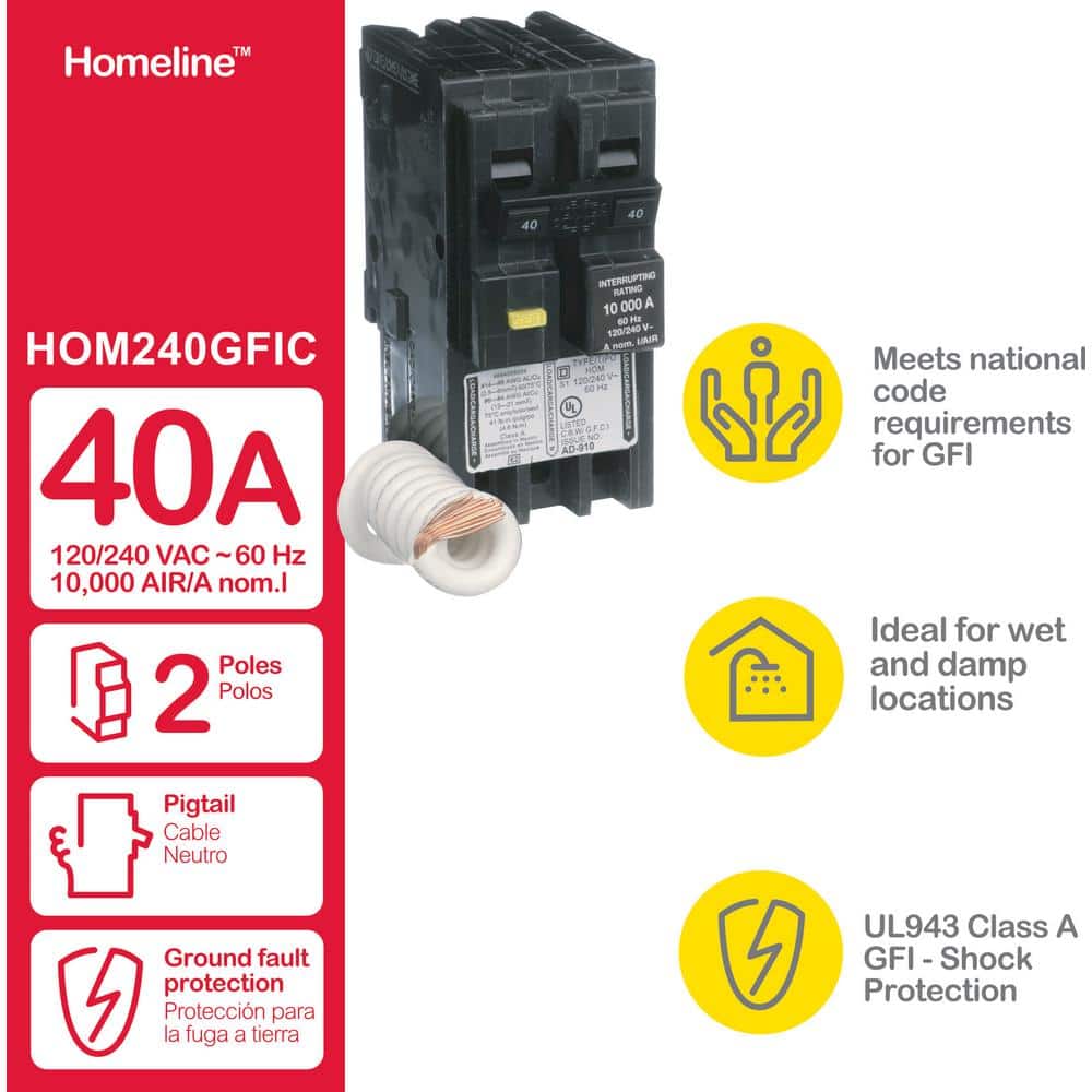Square D Homeline 40 Amp 2-Pole GFCI Circuit Breaker