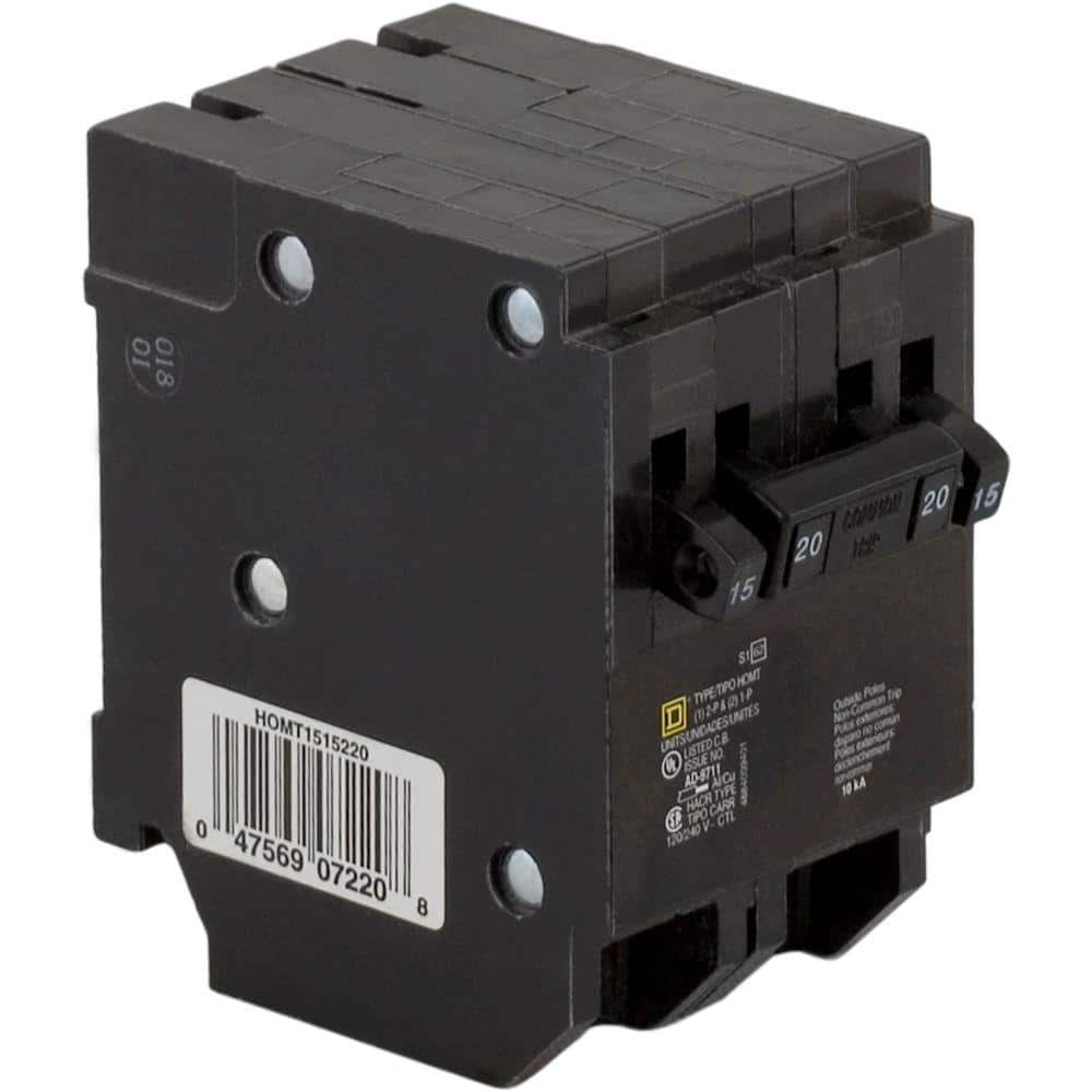 Square D Homeline 2-15 Amp Single-Pole 1-20 Amp 2-Pole Quad Tandem Circuit Breaker