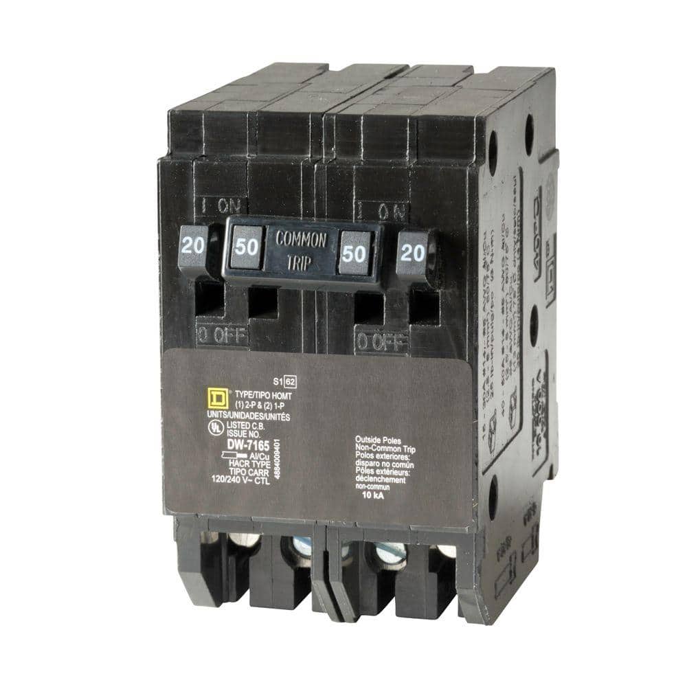 Square D Homeline 2-20 Amp Single-Pole 1-50 Amp 2-Pole Quad Tandem Circuit Breaker
