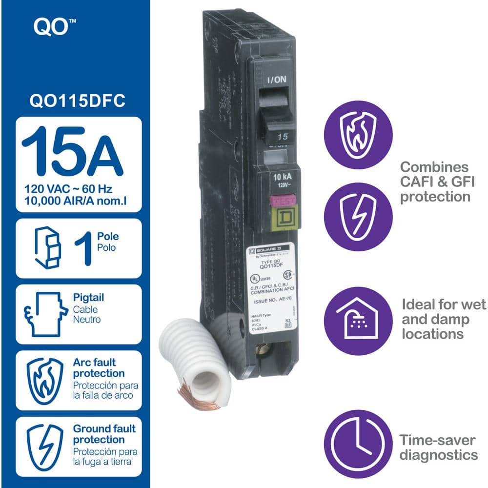 Square D QO 15 Amp Single-Pole Dual Function (CAFCI and GFCI) Circuit Breaker