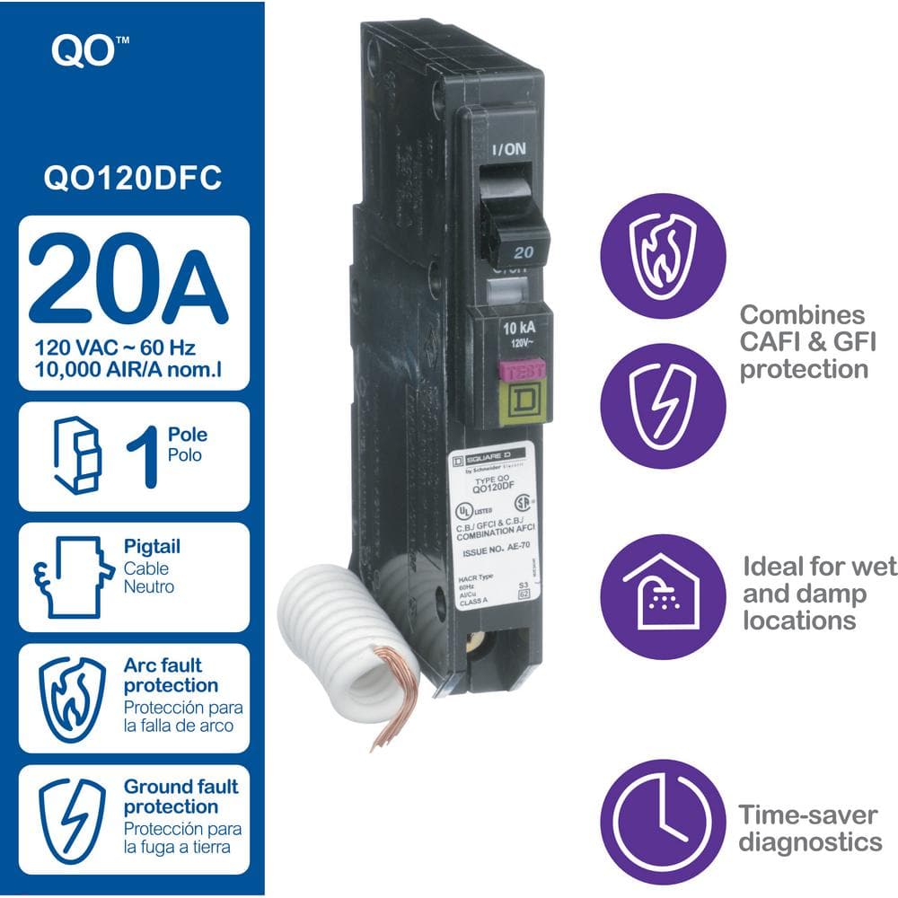 Square D QO 20 Amp Single-Pole Dual Function (CAFCI and GFCI) Circuit Breaker