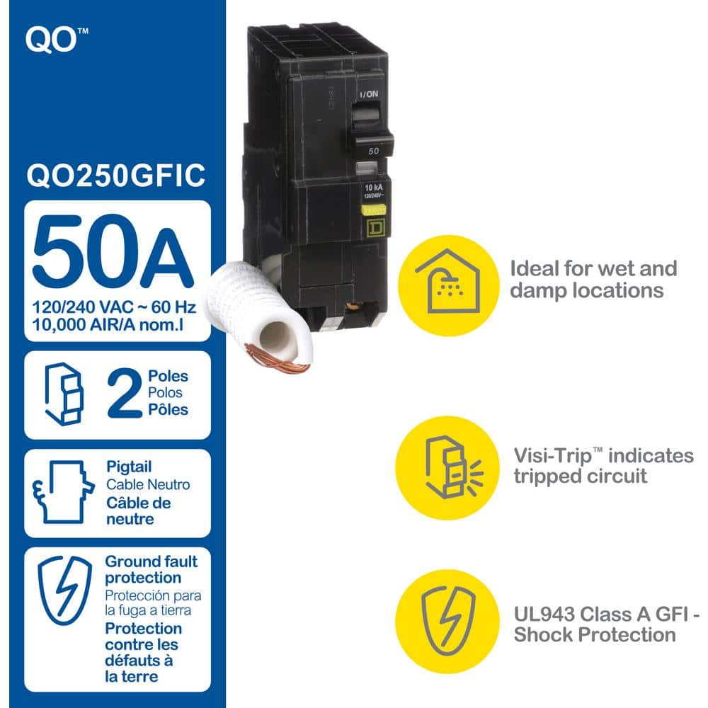 Square D QO 50 Amp 2-Pole GFCI Circuit Breaker