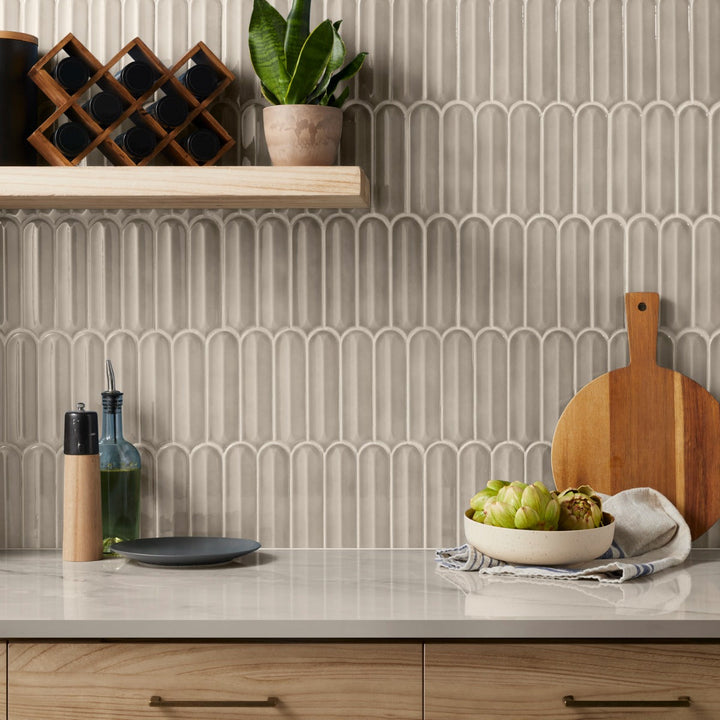 Brookline Feather Warm Gray 2x7 Fish Scale Glossy Ceramic Mosaic Tile