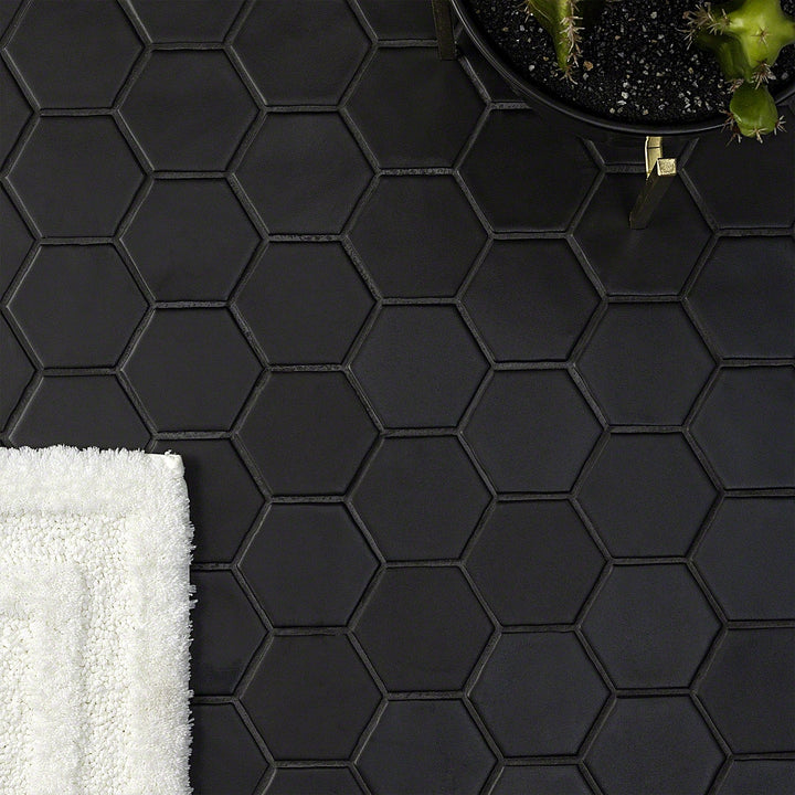 Meadowmere Black 3" Hexagon Matte Ceramic Tile - Lux Tile
