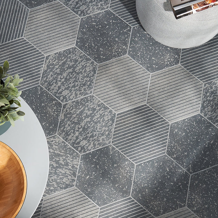 Texstone Deco Antracita Dark Gray 9" Hexagon Matte Porcelain Tile
