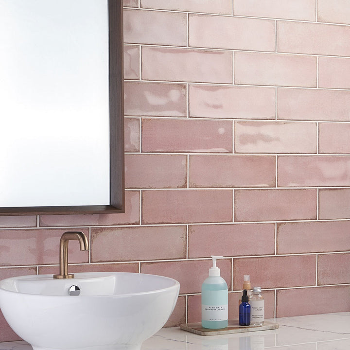 Los Lunas Rose Pink 4x12 Polished Ceramic Subway Tile - Lux Tile