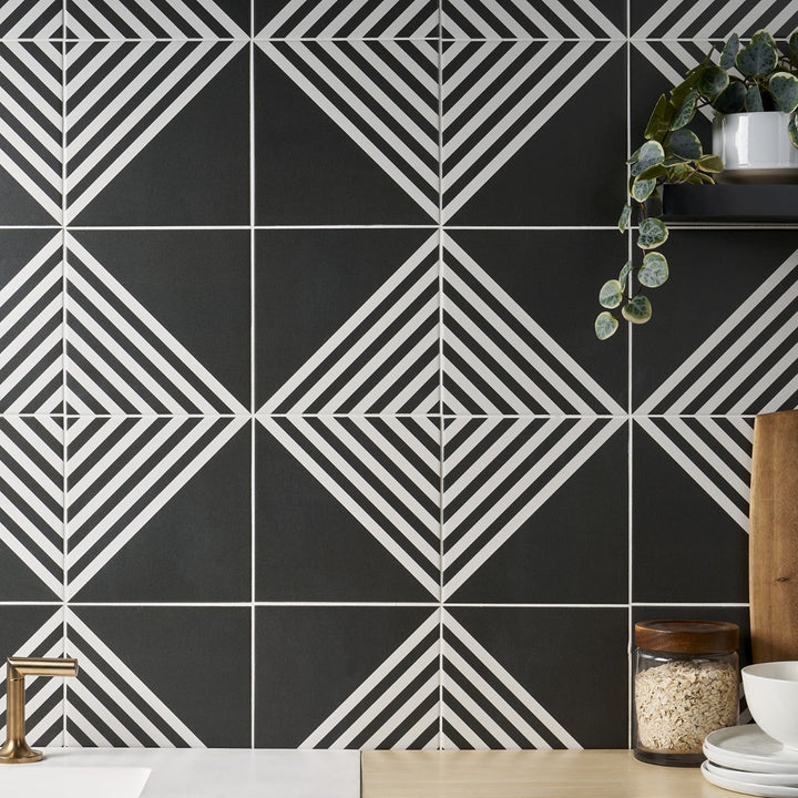 Lux Tile B2W Black & White Stripe Negative 8x8 Matte Porcelain Tile